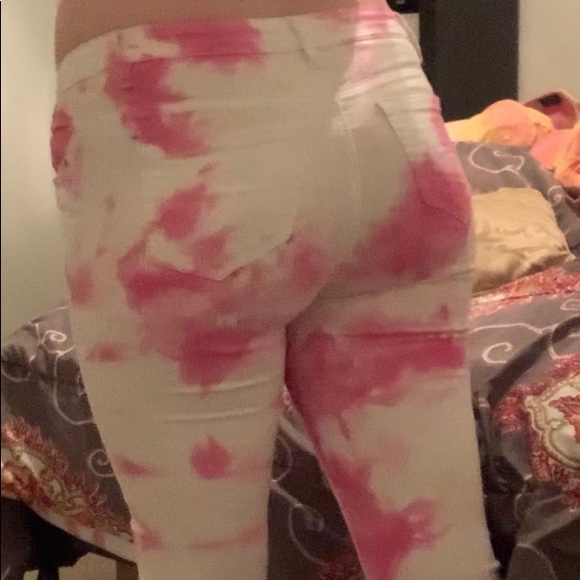 Pink Tye Dye Distressed Skinny Jeans - Picture 3 of 5